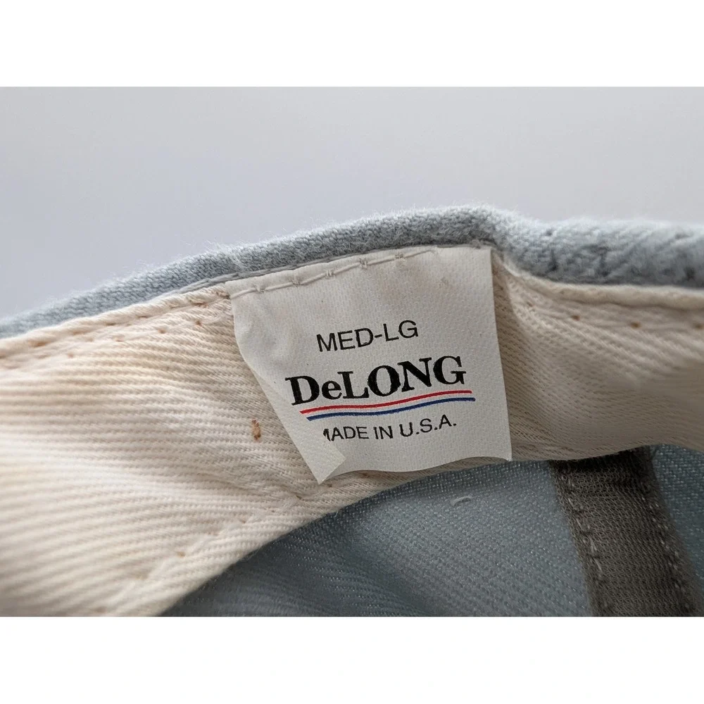 Vintage DeLONG Snapback Hat Grey Blue Letter F Baseball Cap Made in USA Med-LG